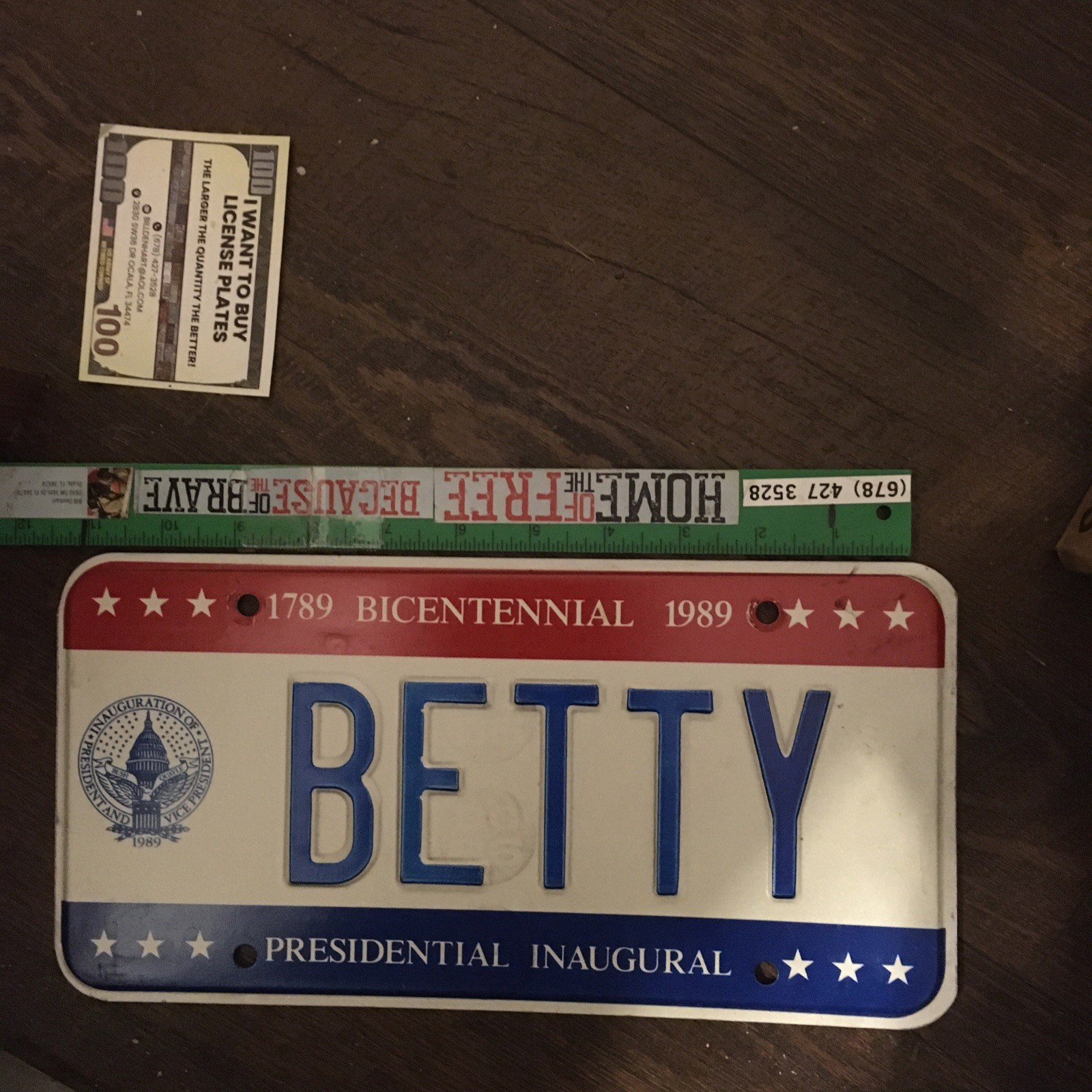 1989 Presidential Inauguration VanityLicense Plate Mint Cond. “BETTY” 1989 Presidential Inauguration VanityLicense Plate Mint Cond. “BETTY”