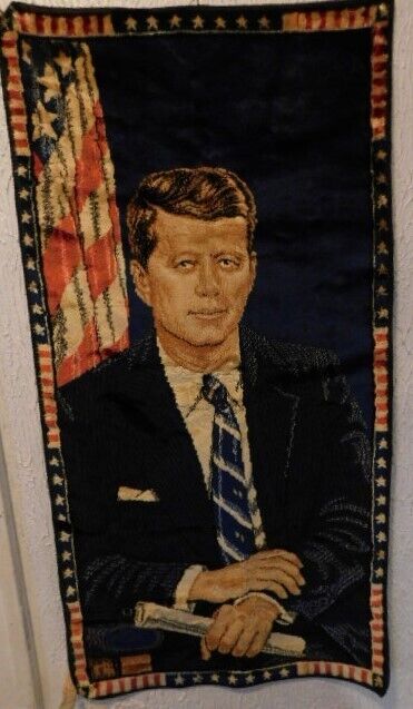 John F. Kennedy Tapestry by Ramallah Trading Co. ITALY 1964 - Neat MCM Find