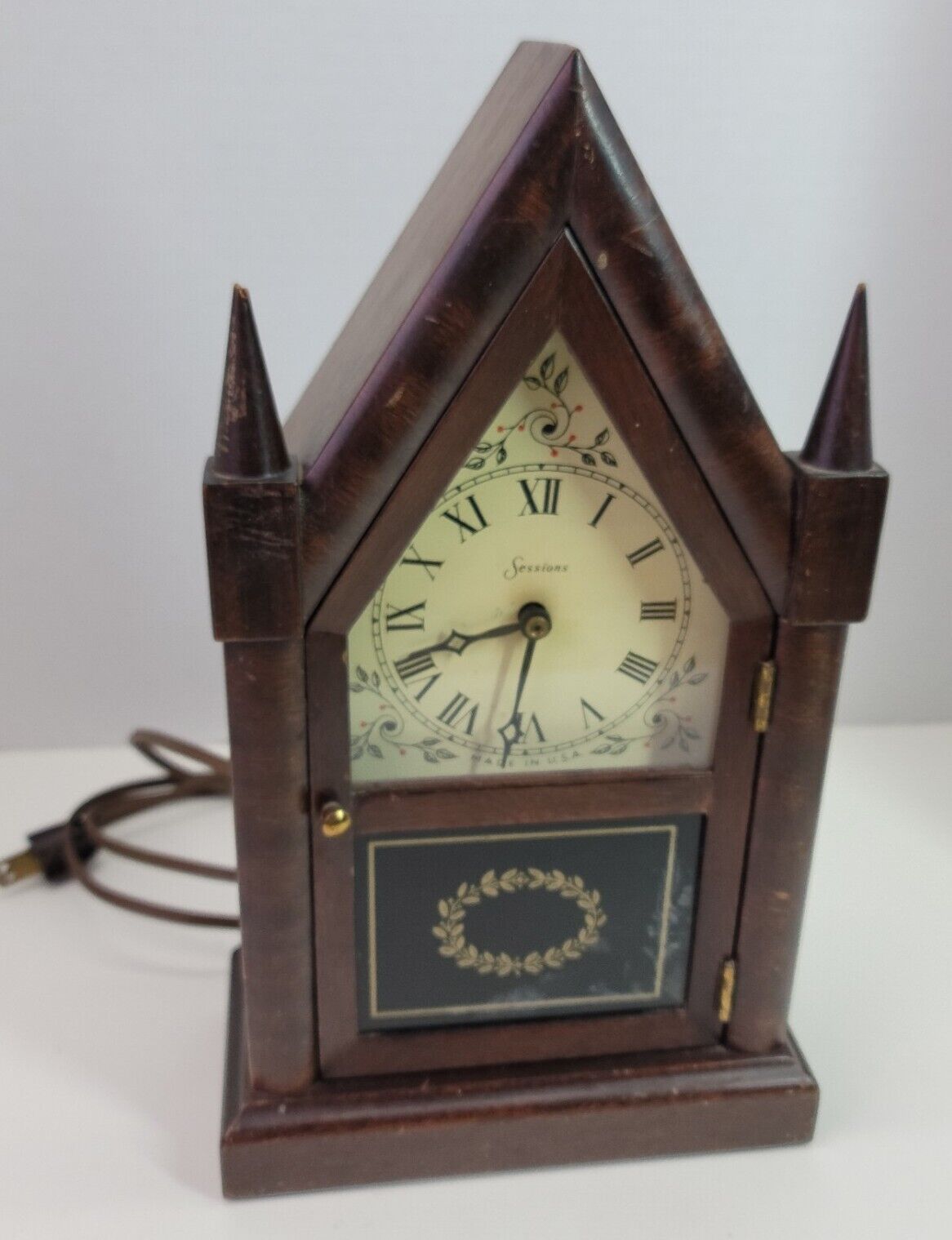 VTG Antique Sessions Model 2W Cathedral Steeple Wooden Electric Clock MCM Retro