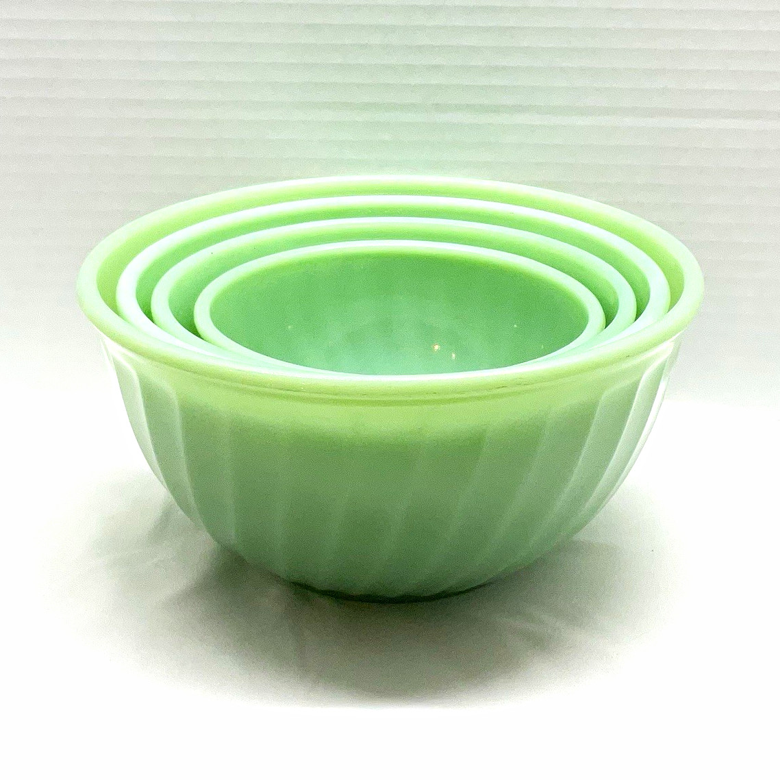 Fire-King Jadeite Swirl 4 Piece Nesting Set (Mixed 1950s/1960s Eras) Fire-King Jadeite Swirl 4 Piece Nesting Set (Mixed 1950s/1960s Eras)