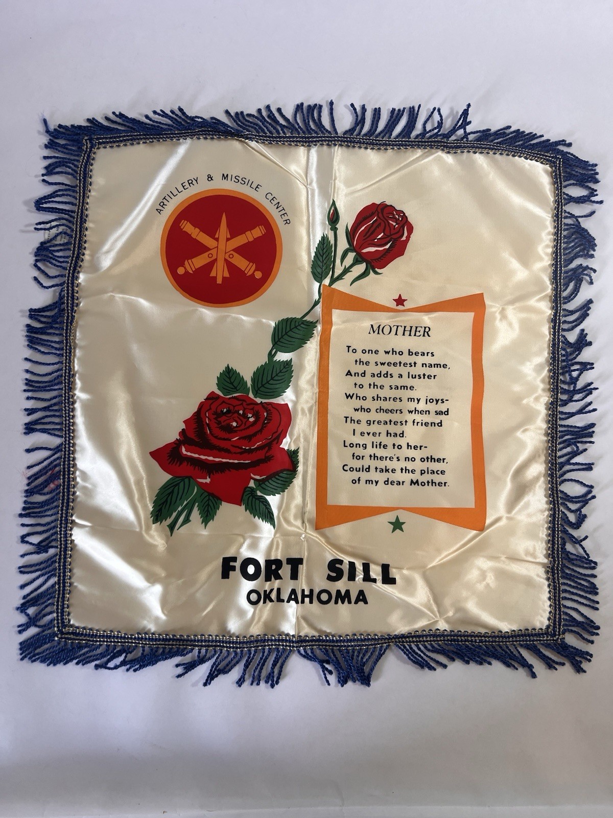 Vintage Souvenir US Army, Mother Pillow Sham Gift Fort Sill, Hood, Leondard Vintage Souvenir US Army, Mother Pillow Sham Gift Fort Sill, Hood, Leondard