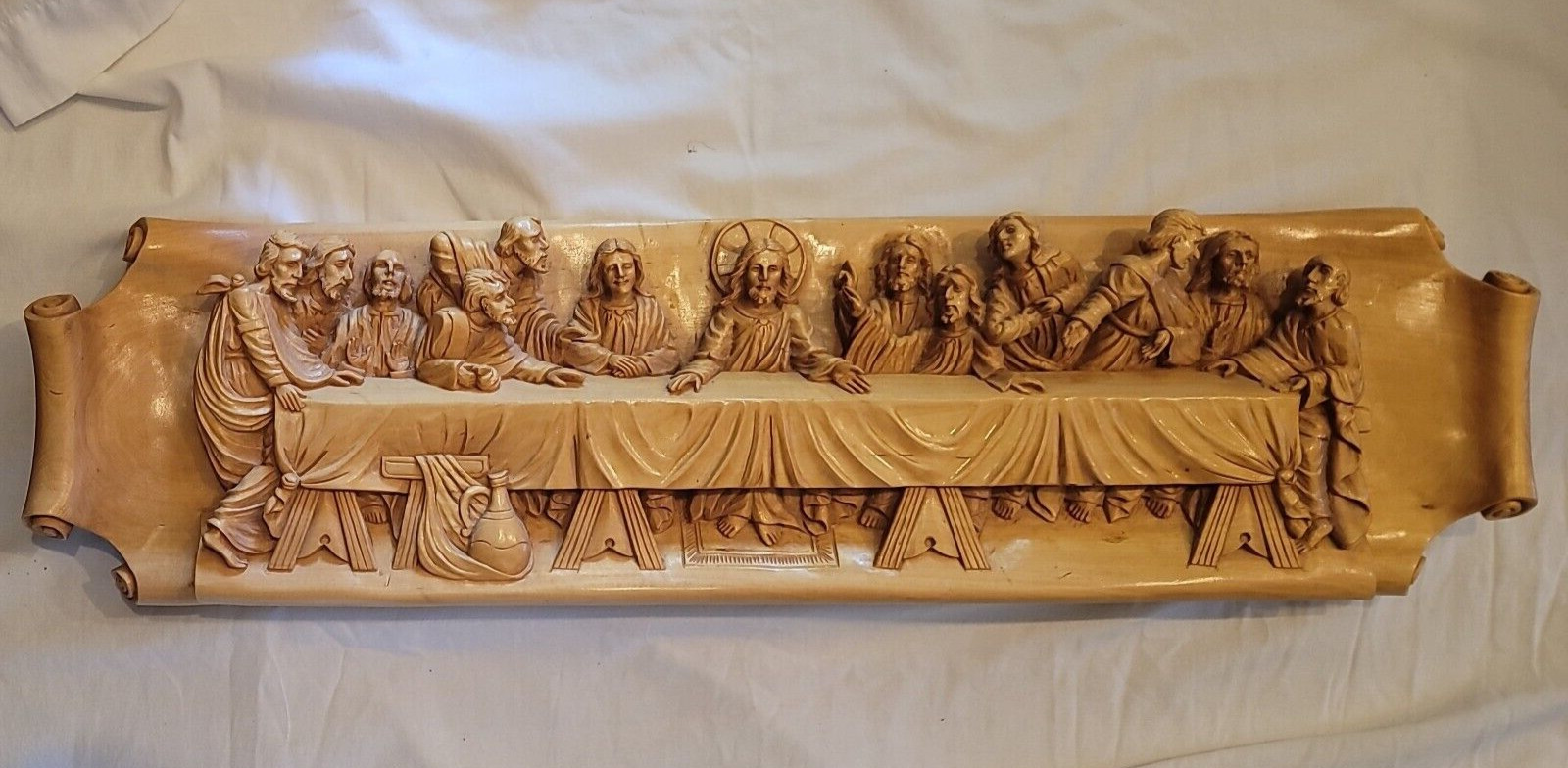Large 42 In. Handmade Wood Carving 3D Art The Last Supper Christ Religious Art Large 42 In. Handmade Wood Carving 3D Art The Last Supper Christ Religious Art