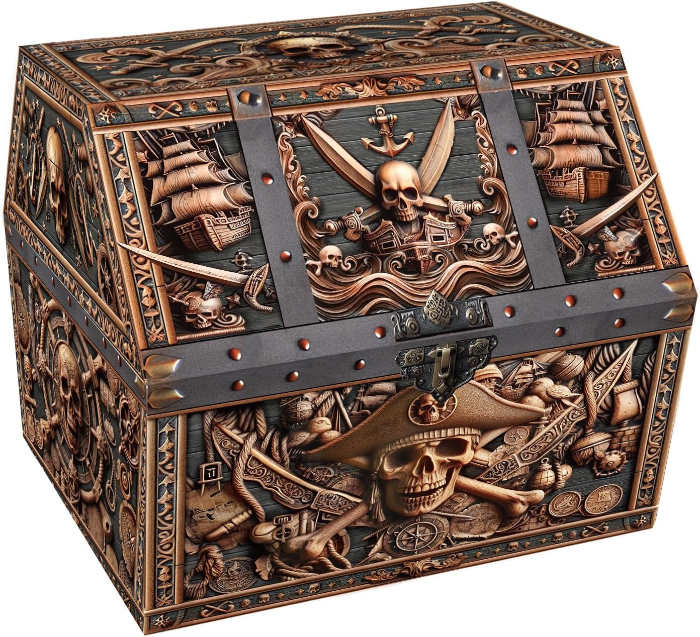 Pirate Skull Treasure Box - 9X9.3X8 Large Pirate Treasure Chest