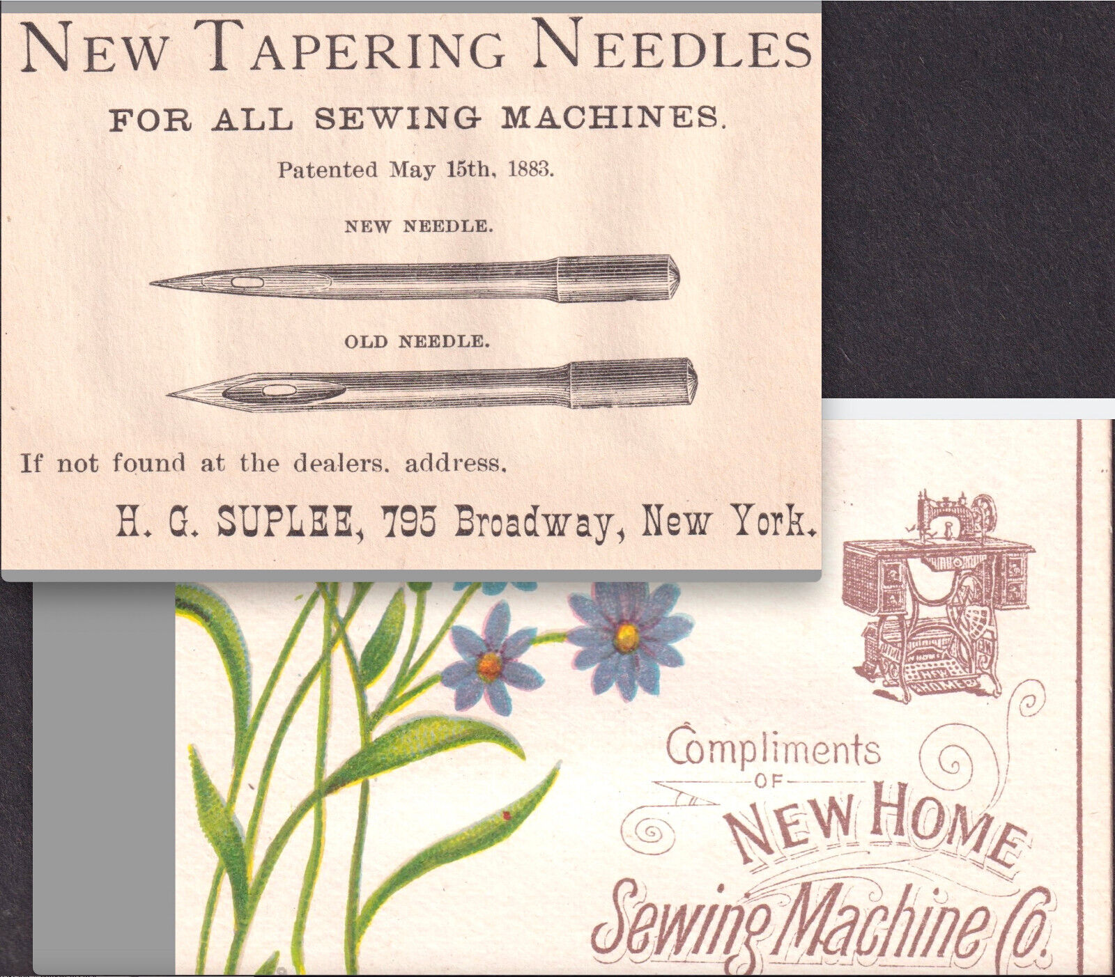 Pat. 1883 Suplee New York Tapering Sewing Machine Needle Ad Victorian Trade Card