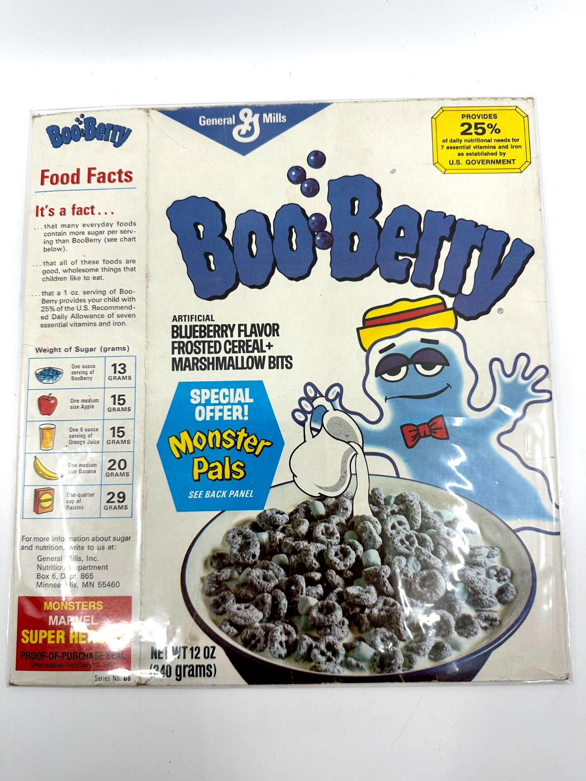 Vintage 1980 General Mills Boo Berry Monster Cereal Box Vinyl Figure Toys Offer
