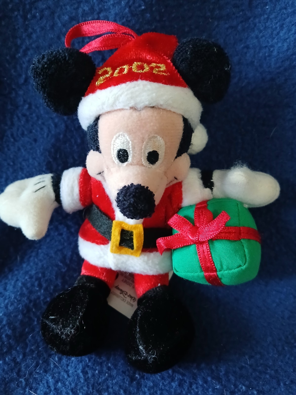 Disney Store Santa Mickey Mouse Plush Christmas Tree Ornament 5” Tall 2002