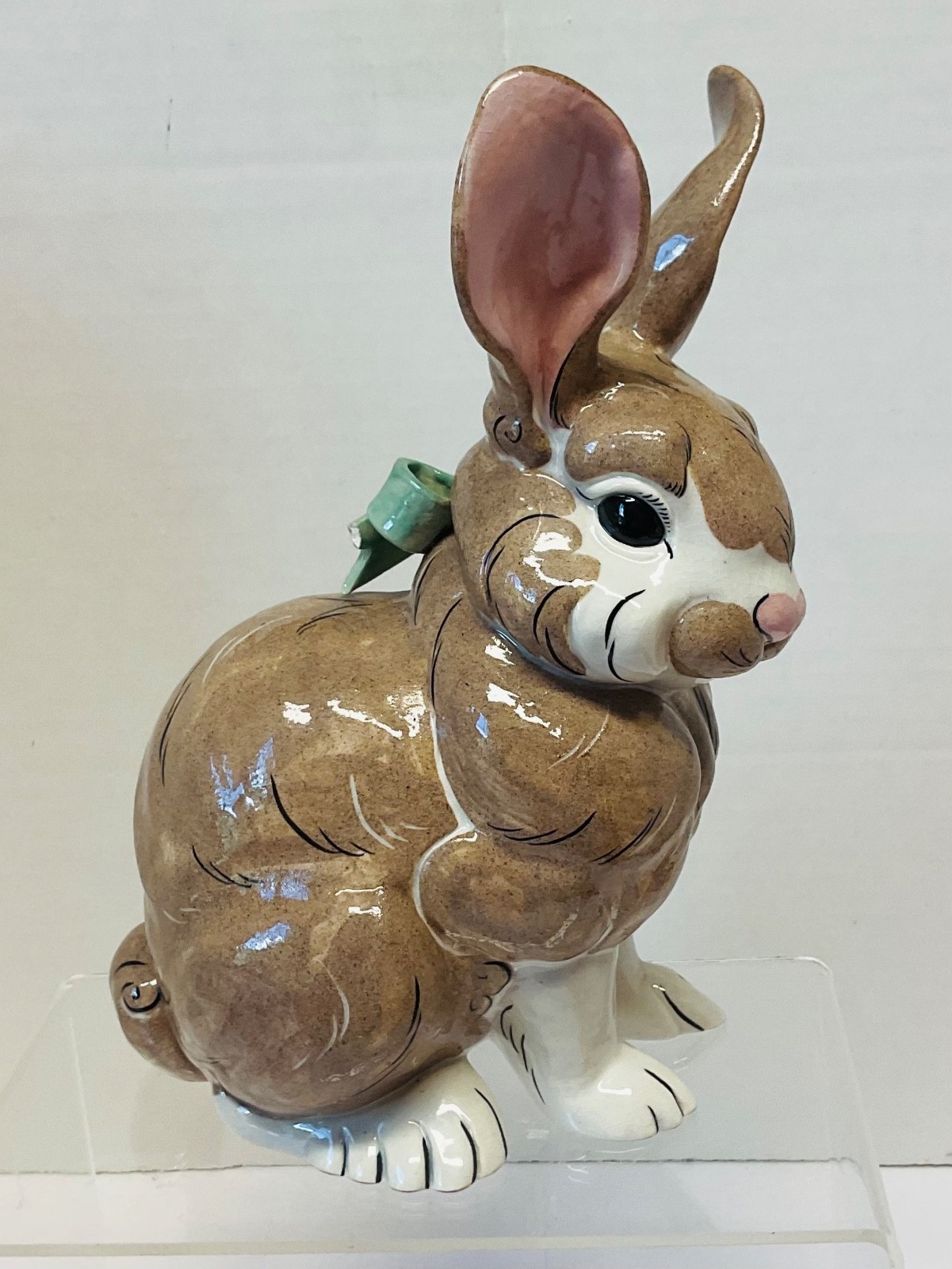 Adorable Vintage KAY FINCH California Pottery Brown RABBIT W/Green Bow Figurine Adorable Vintage KAY FINCH California Pottery Brown RABBIT W/Green Bow Figurine
