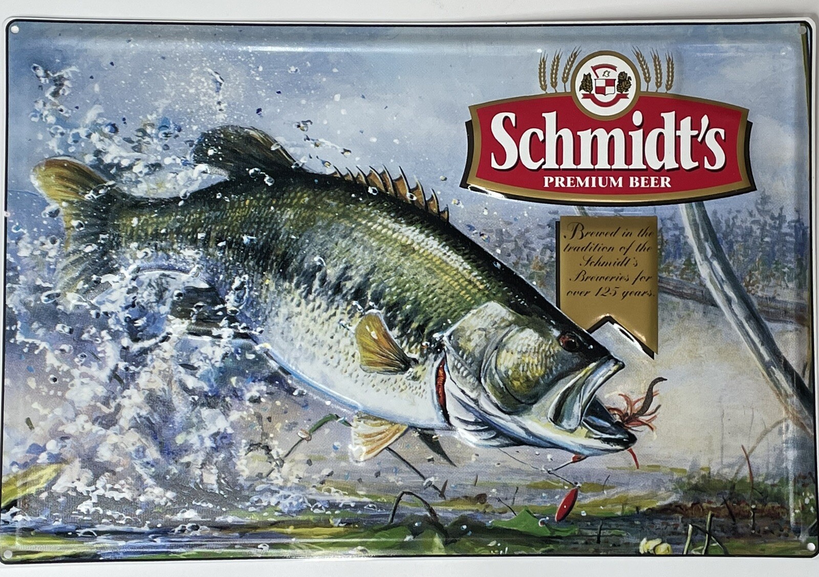 Schmidt's Premium Beer Sign 18x12 Metal Bar Wall 3D Fish Bass Fishing Vtg PRSTNE Schmidt's Premium Beer Sign 18x12 Metal Bar Wall 3D Fish Bass Fishing Vtg PRSTNE
