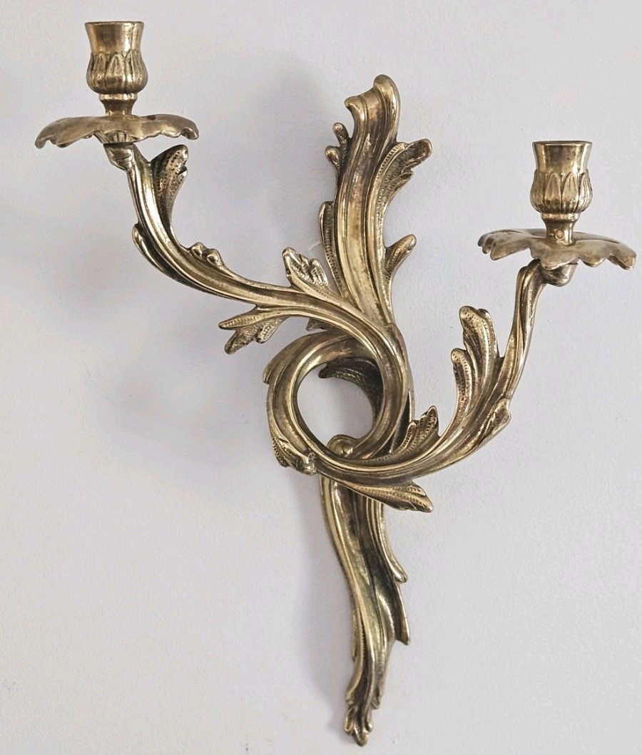 Vintage Italian Brass Wall Sconce Candle Holder Rococo Signed TOMMI Made Italy