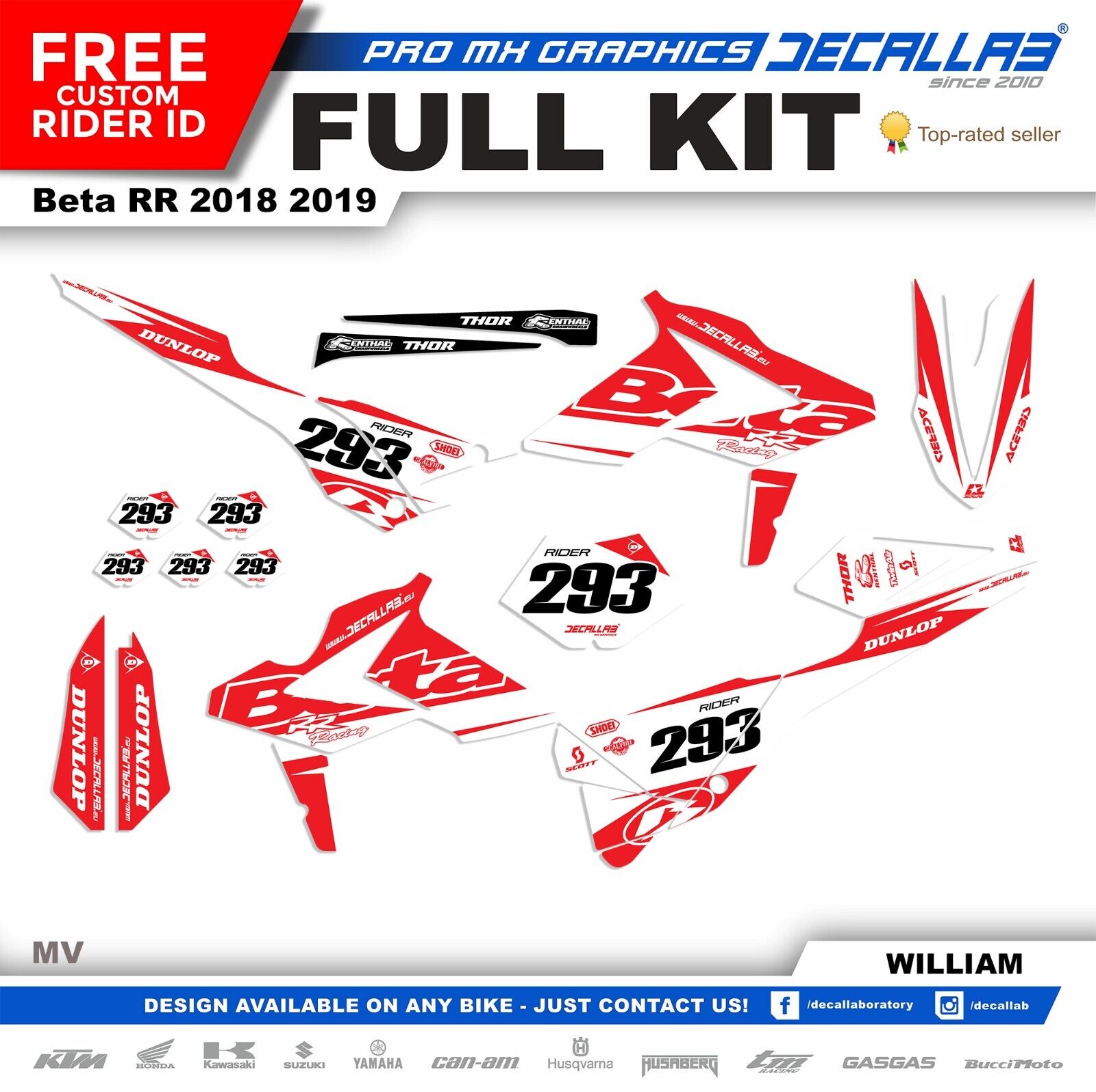BETA RR 125 2018 2019 MX Graphics Decals Stickers Decallab