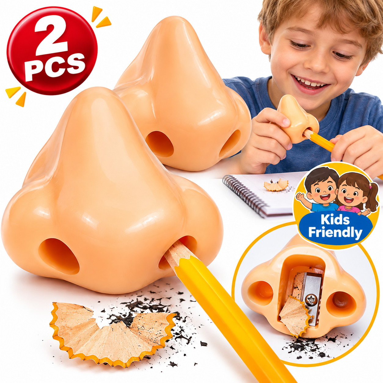 2PCS Funny Nose Pencil Sharpener Kids Novelty School Desk Toy Gift Set