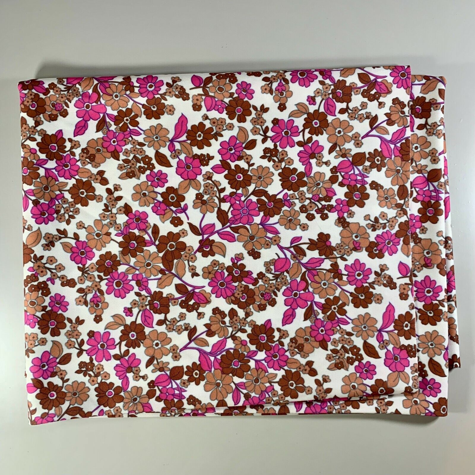 VINTAGE RETRO 1960\'s/1970\'s Pink & Browns Floral Fabric Remnant Upcycle Craft