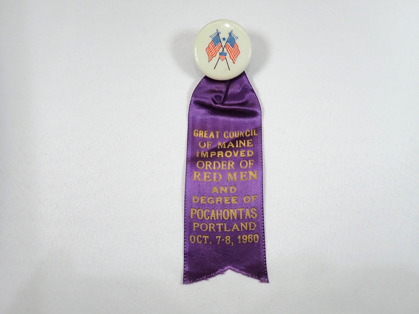 Vintage 1960 Improved Order of Red Men Maine Ribbon Pin US Flags Portland Vintage 1960 Improved Order of Red Men Maine Ribbon Pin US Flags Portland