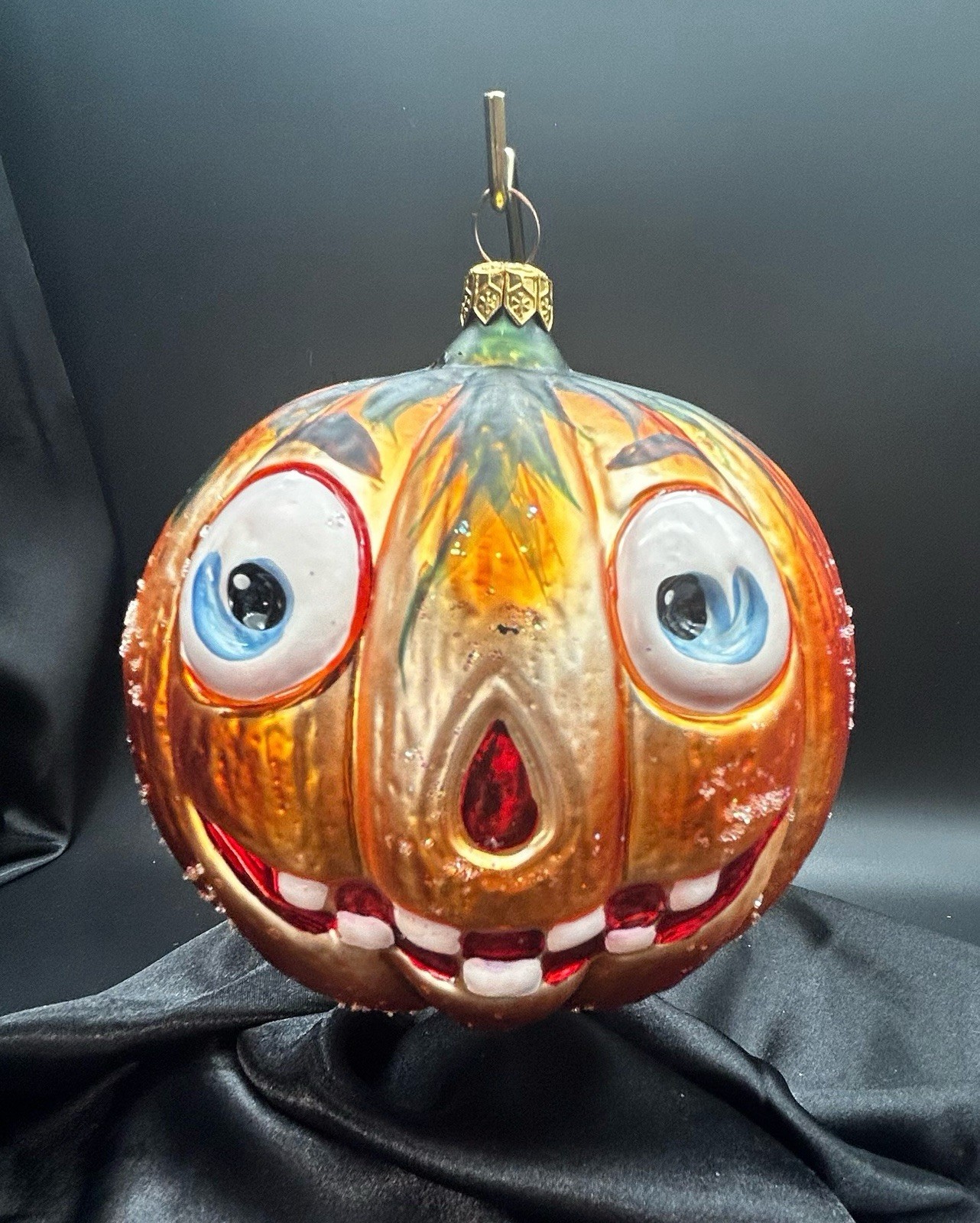 Vintage 1999 Christopher Radko "Jolly Jack" Glass Halloween Pumpkin Ornament