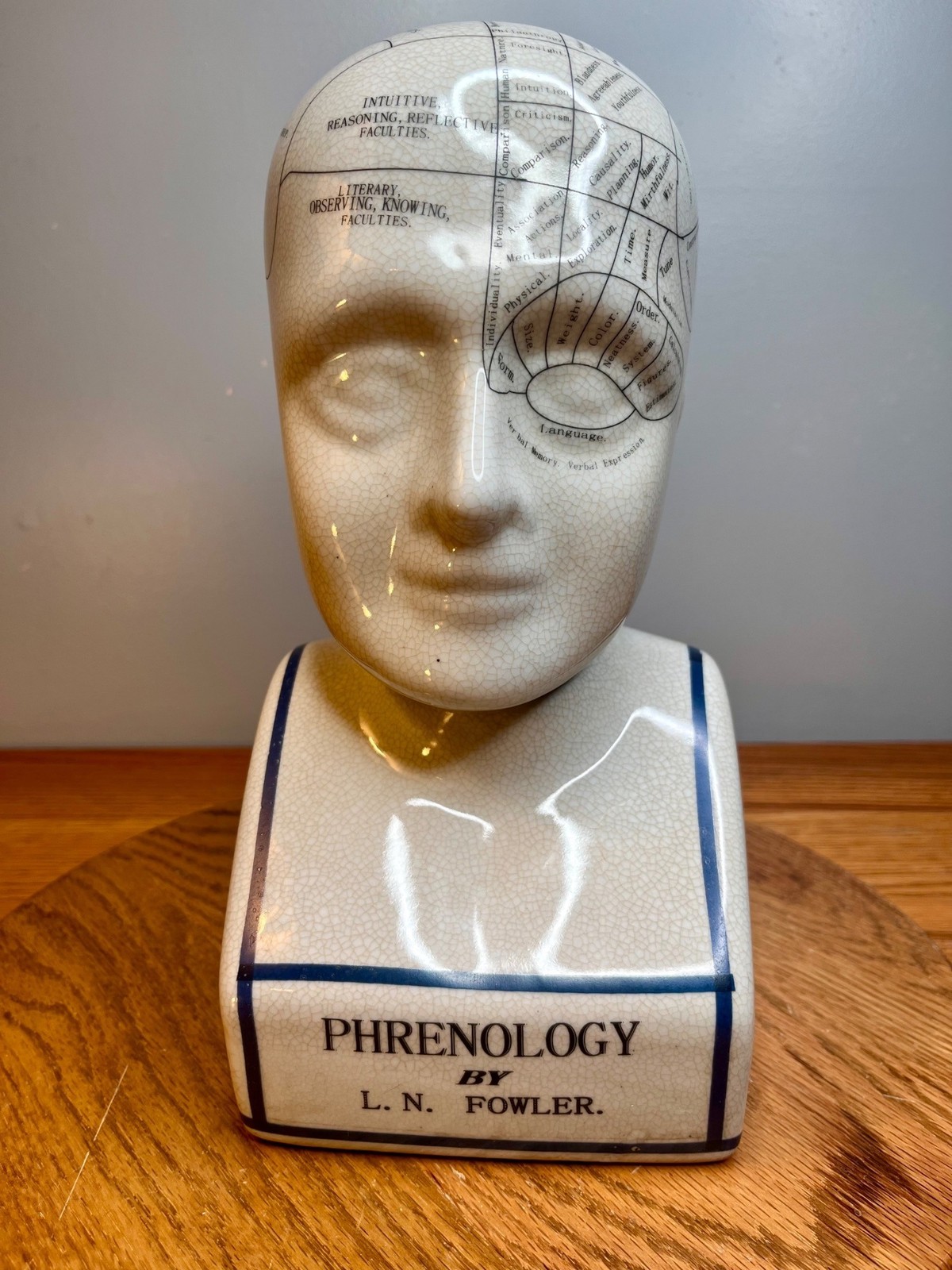 Vintage L.N. Fowler Phrenology head bust 12” tall Crackle Ceramic Vintage L.N. Fowler Phrenology head bust 12” tall Crackle Ceramic