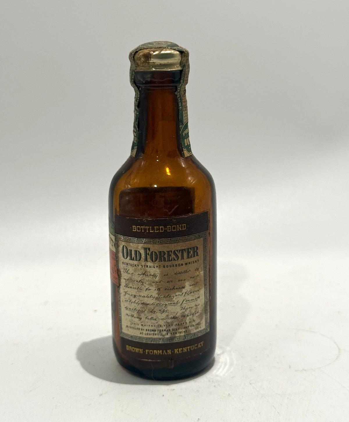 Vintage Old Forester Bottled in Bond 100 Proof 5 Year Mini Bottle Empty #A3 Vintage Old Forester Bottled in Bond 100 Proof 5 Year Mini Bottle Empty #A3