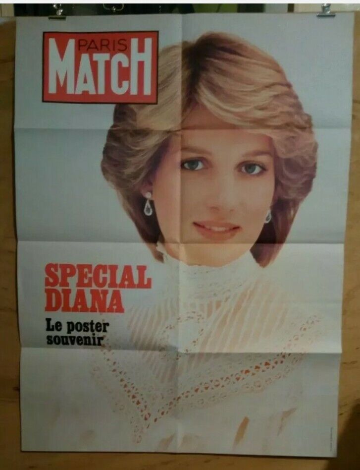 Poster princess diana lady di paris match 58 x 77 cm vgc folded in 8