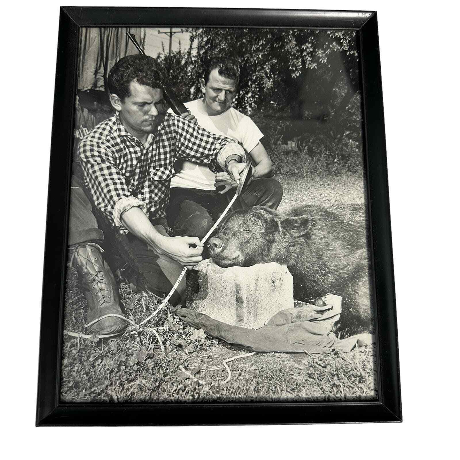 Vintage Black And White Bear Hunting Framed Photograph 8x10 