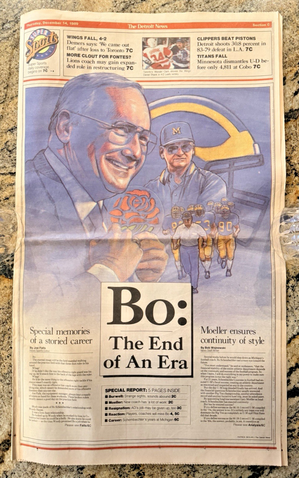 Vintage Detroit News Dec 14, 1989 Section C Bo Schembechler Retirement Vintage Detroit News Dec 14, 1989 Section C Bo Schembechler Retirement
