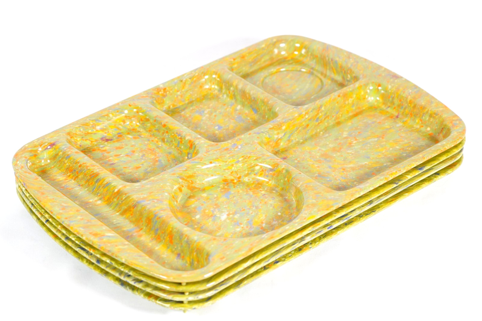 4 Vintage Prolon Ware Melamine School Cafeteria Lunch Tray Confetti 9953 Green 4 Vintage Prolon Ware Melamine School Cafeteria Lunch Tray Confetti 9953 Green