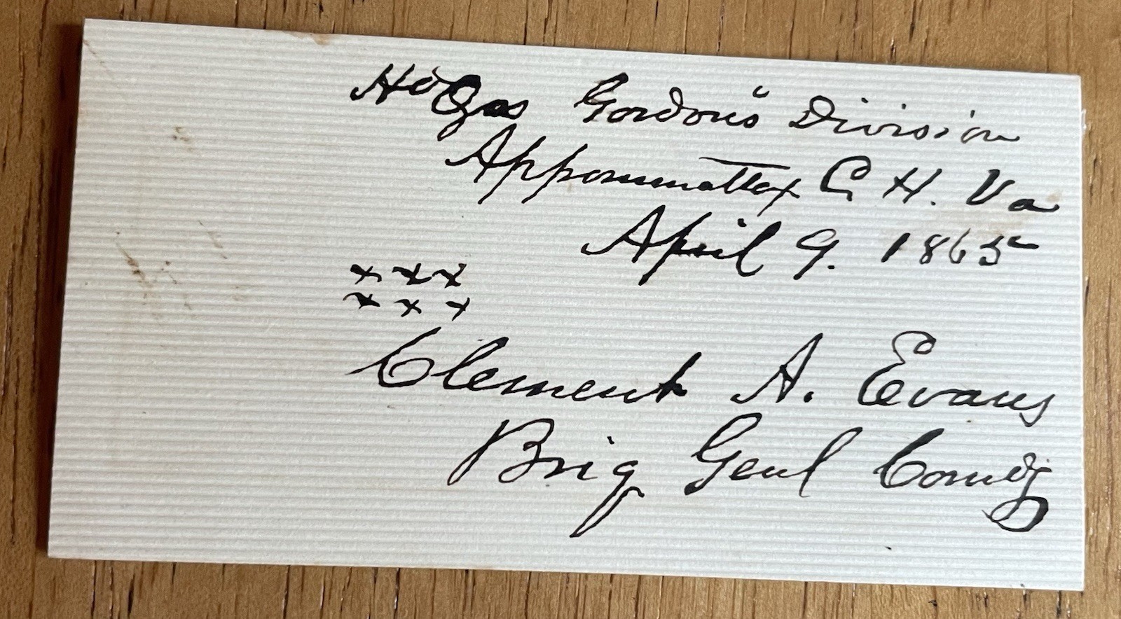 Confederate General Clement A. Evans Autograph (Signed at Lee's Surrender) Confederate General Clement A. Evans Autograph (Signed at Lee's Surrender)