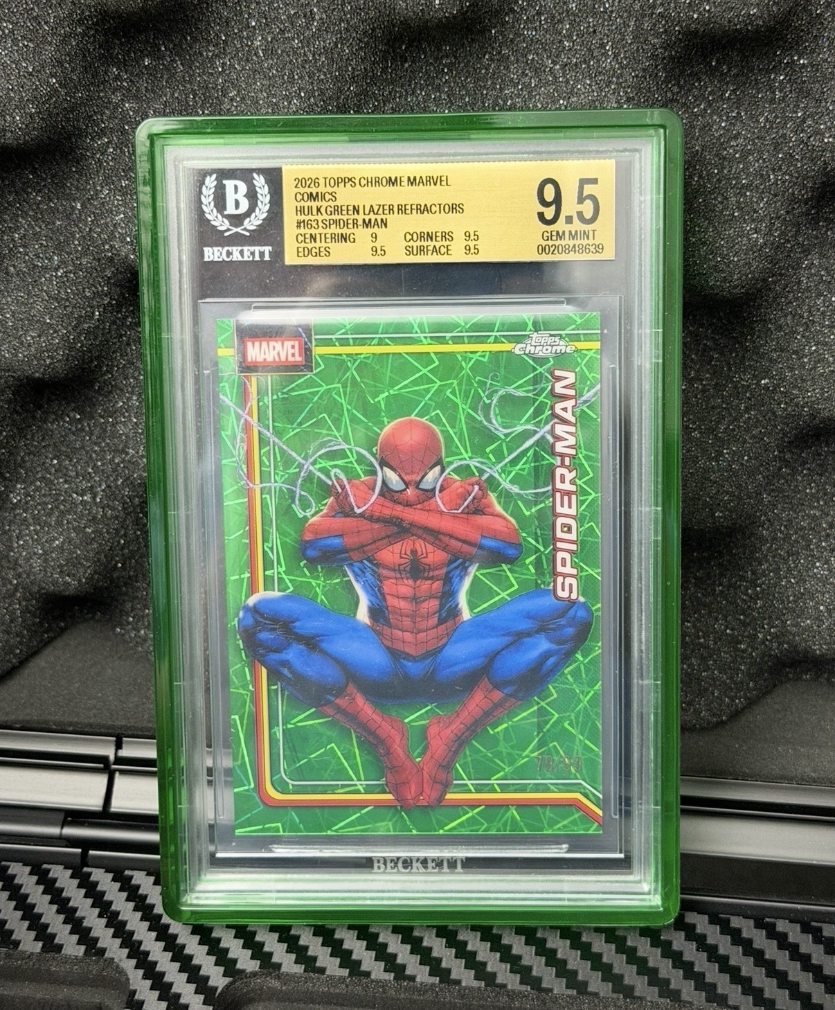 Topps 2026 Chrome Marvel Spider-Man Hulk Green Lazer Refractor BGS 9.5 Gem Mint Topps 2026 Chrome Marvel Spider-Man Hulk Green Lazer Refractor BGS 9.5 Gem Mint