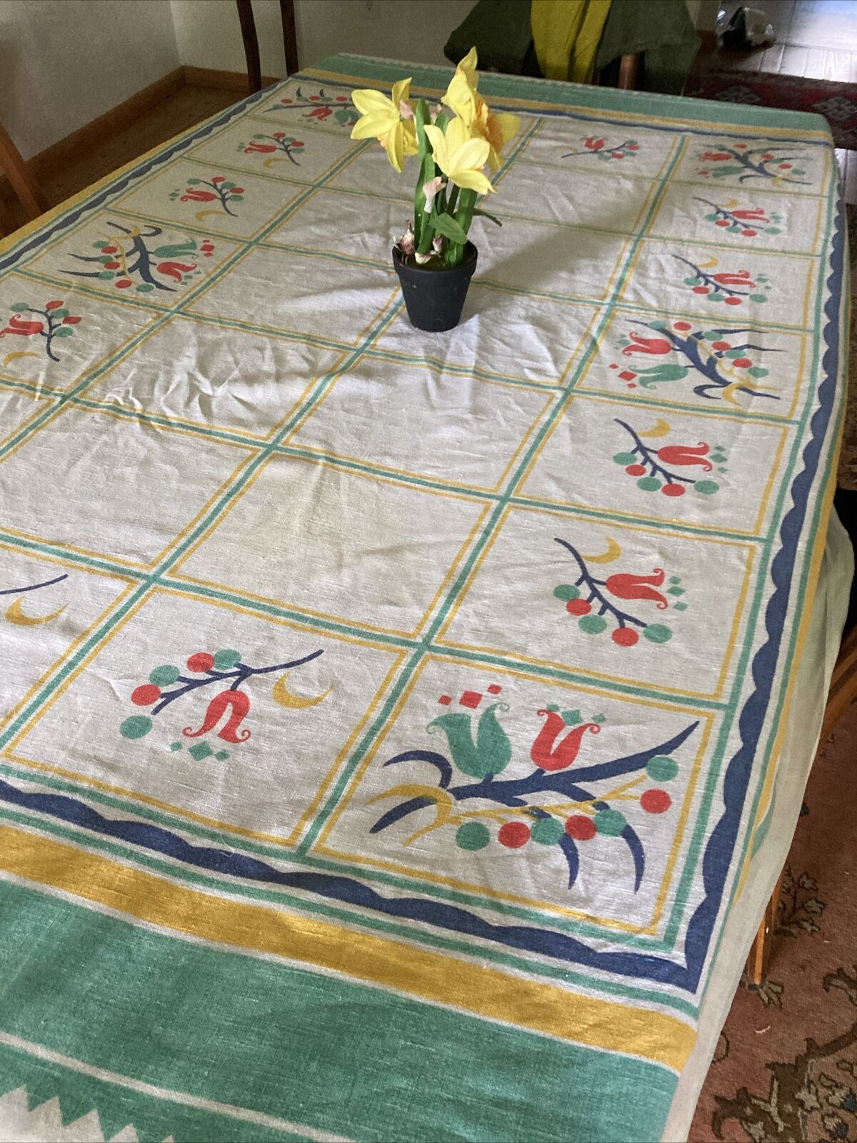 vintage Summer linen tablecloth,  66 x 84