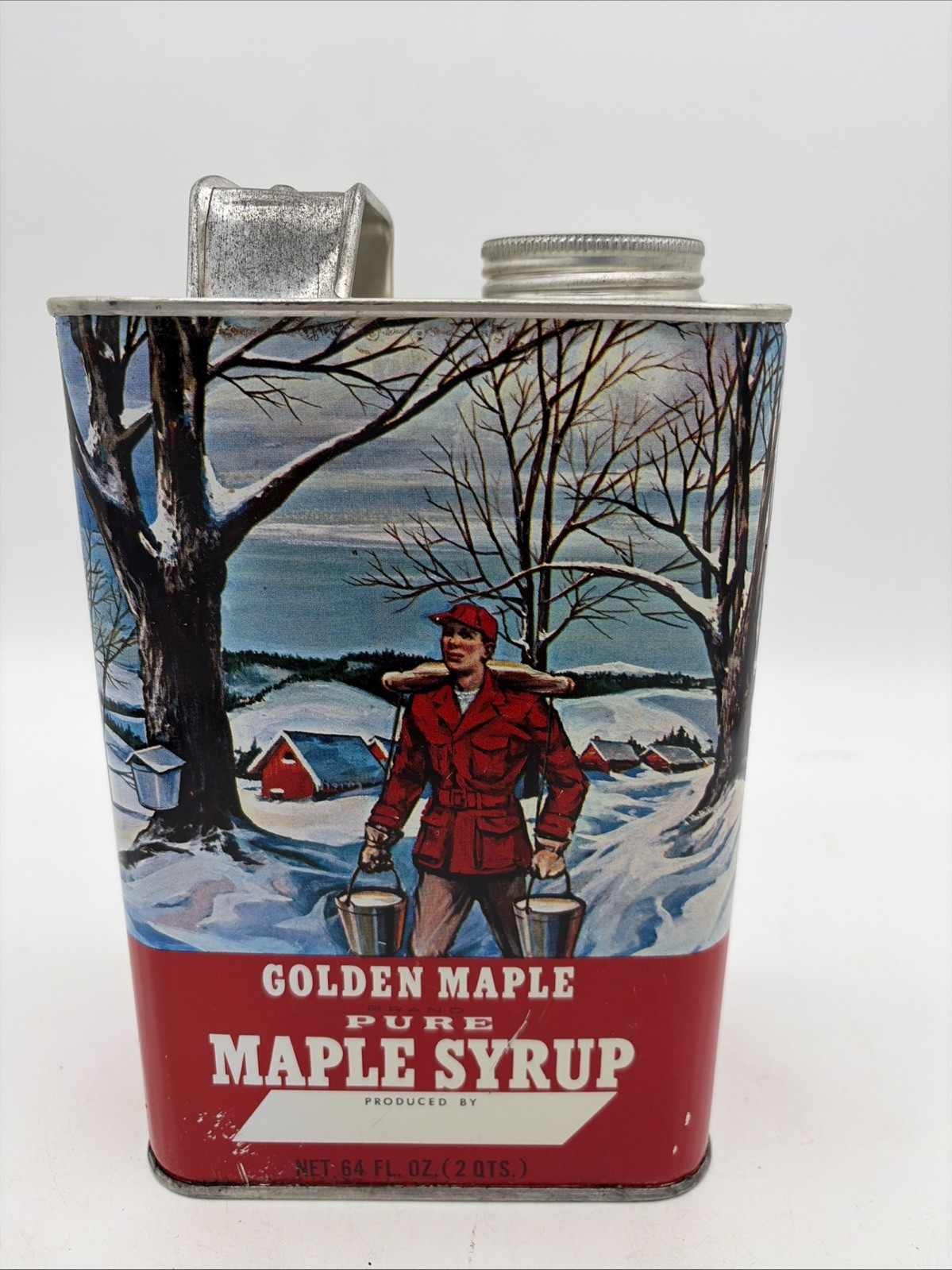 Vintage Golden Maple Pure Maple Syrup Tin 2 Quarts Winter Sap Collection Recipes