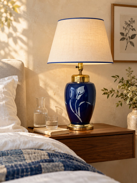 Vintage 1970s Maison Le Dauphin France Cobalt Blue & Silver Ceramic Lamp Vintage 1970s Maison Le Dauphin France Cobalt Blue & Silver Ceramic Lamp