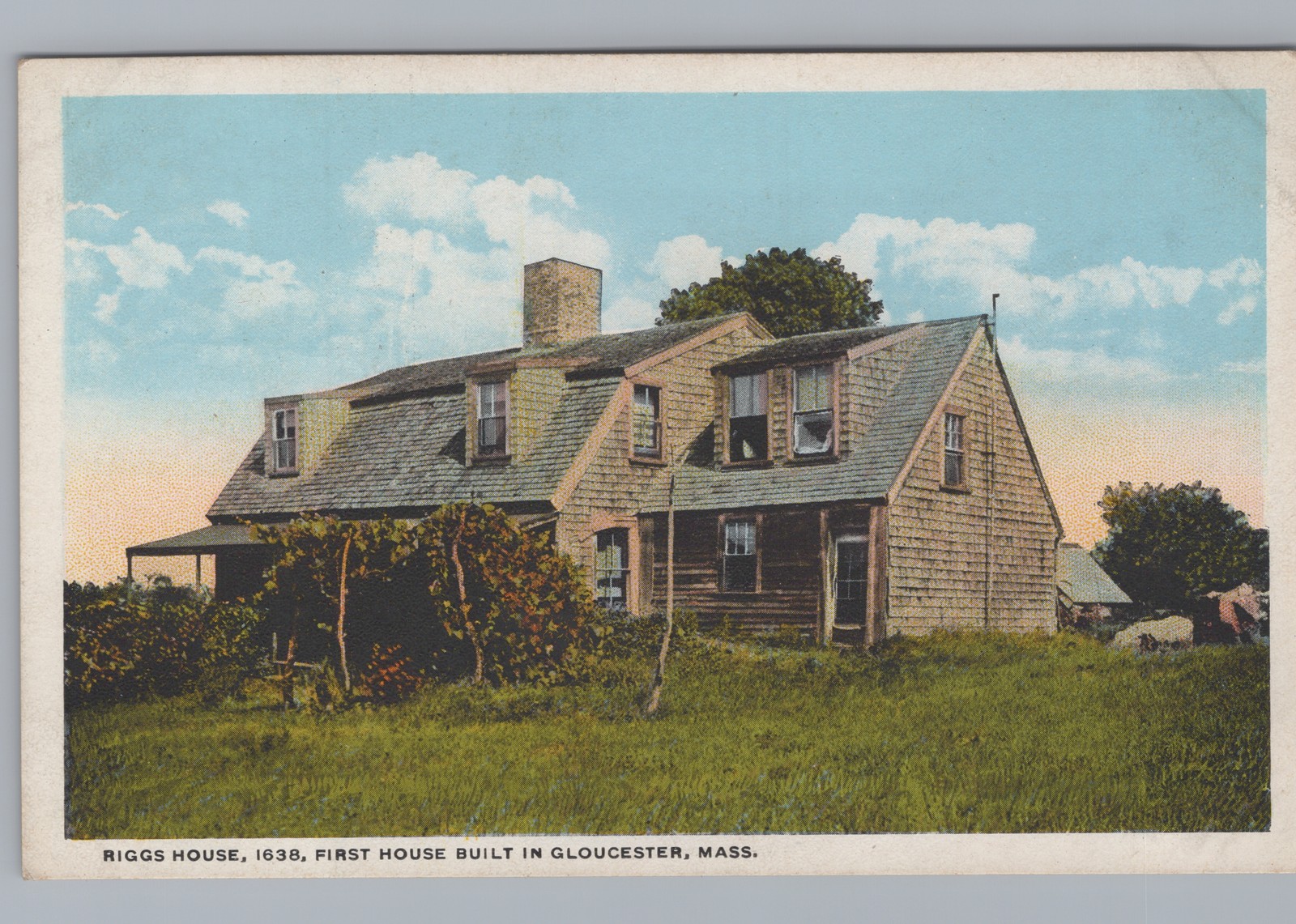 Riggs House 1638 First House Gloucester MA Postcard White Border CT American Art