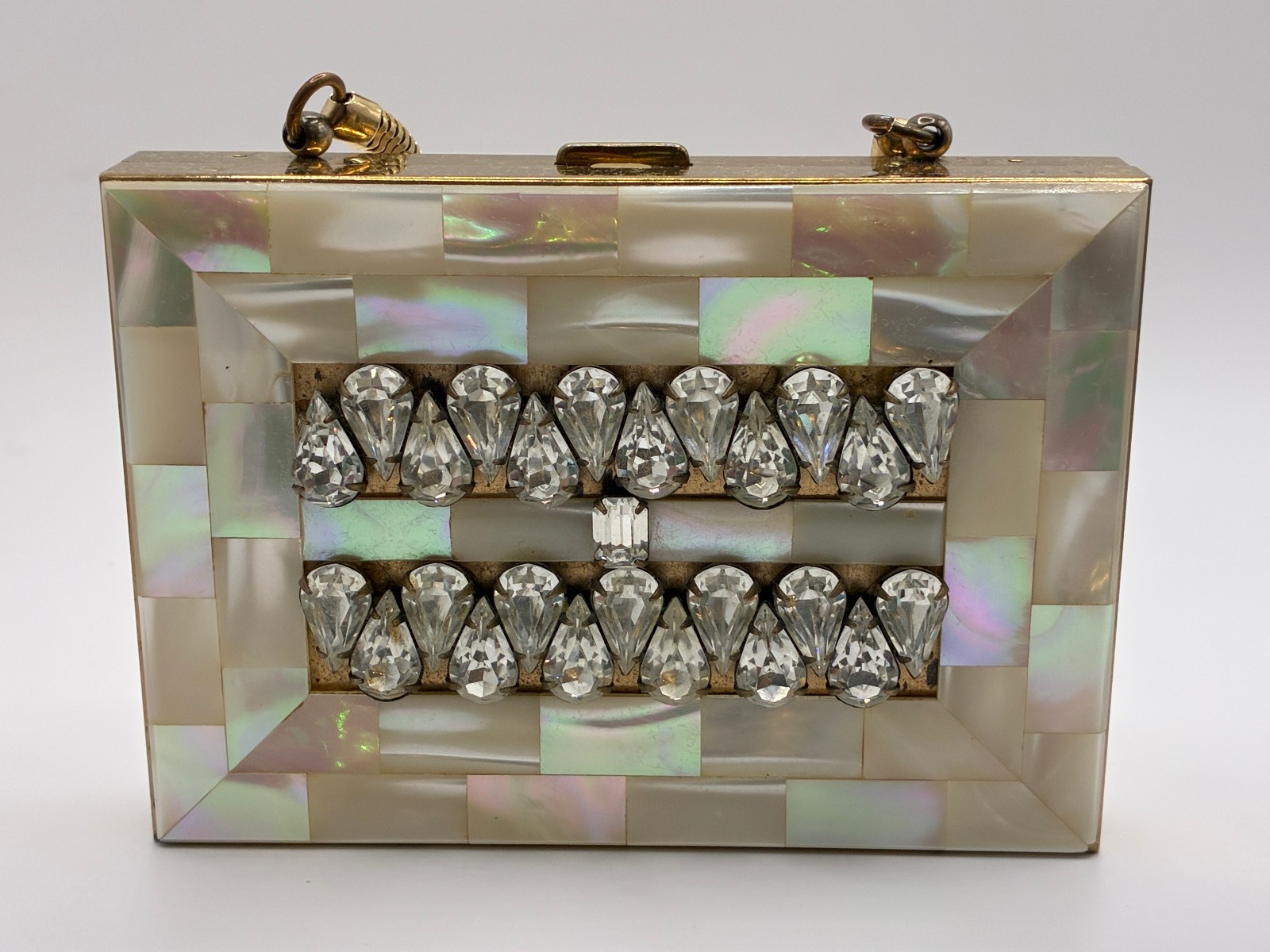 Vintage 1950s Wiesner of Miami Attributed MOP Rhinestone Vanity Carryall Purse