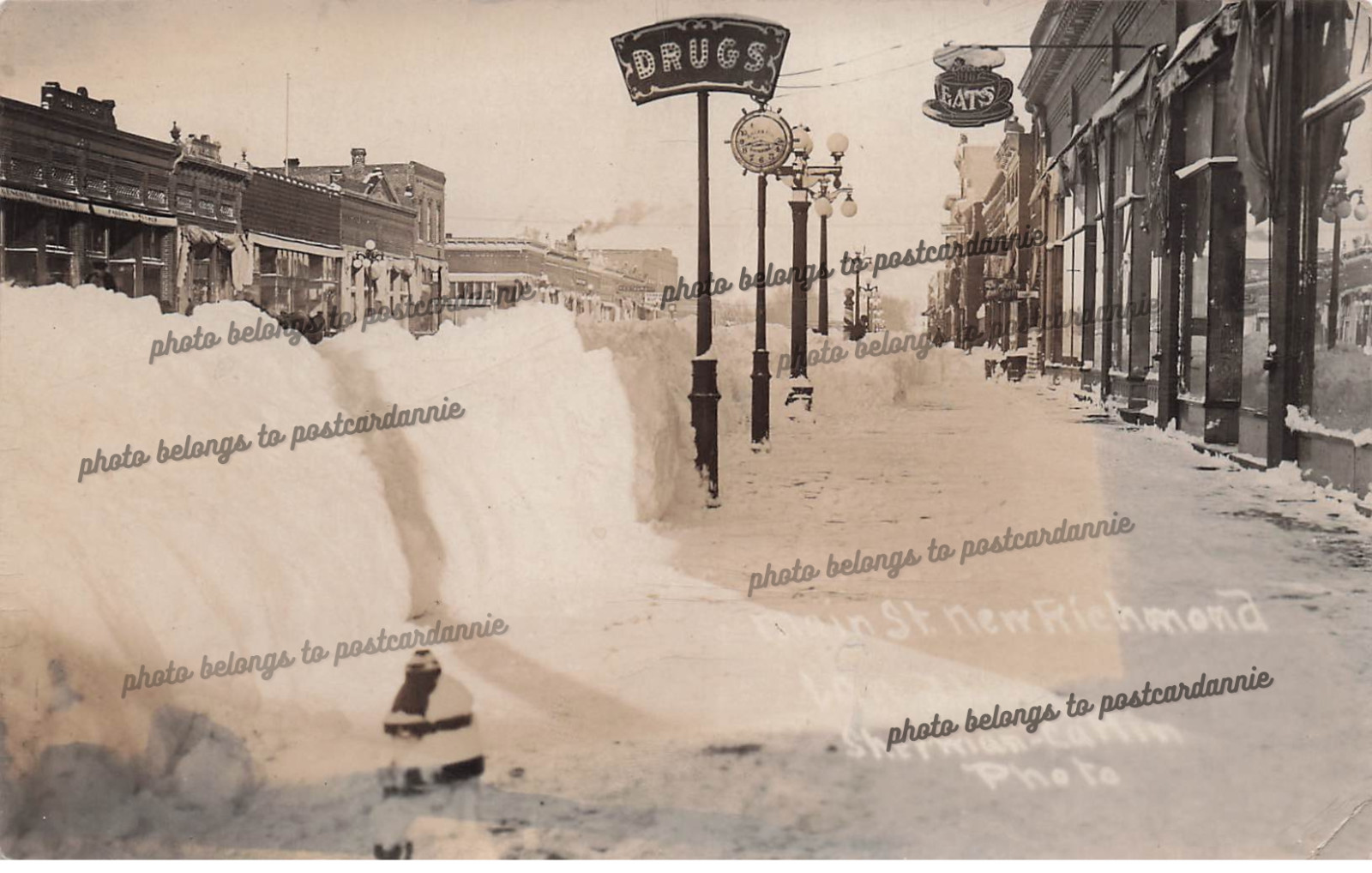 RPPC New Richmond WI Wisconsin Main Street Disaster Blizzard Photo Postcard F63