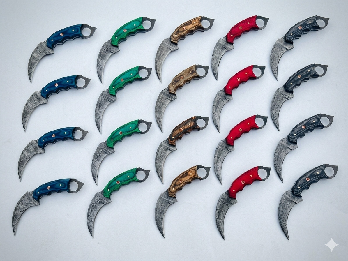 8" Lot of  20 Handmade Damascus Steel Karambit Knives with leather sheath