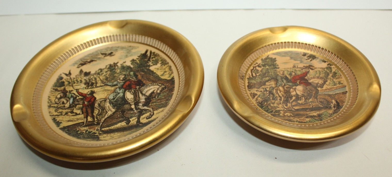 Pair of Vintage Hand Made in Italy Florentine Ashtrays Round 6 7/8" & 5 5/8" Pair of Vintage Hand Made in Italy Florentine Ashtrays Round 6 7/8" & 5 5/8"