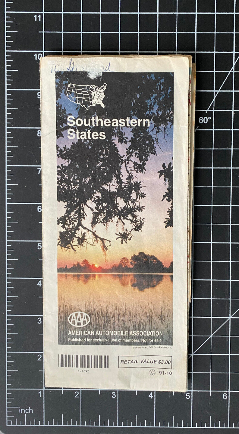 Southern States US American Road Map AAA 23.5" x 37.5" Vintage Map 1992 Southern States US American Road Map AAA 23.5" x 37.5" Vintage Map 1992