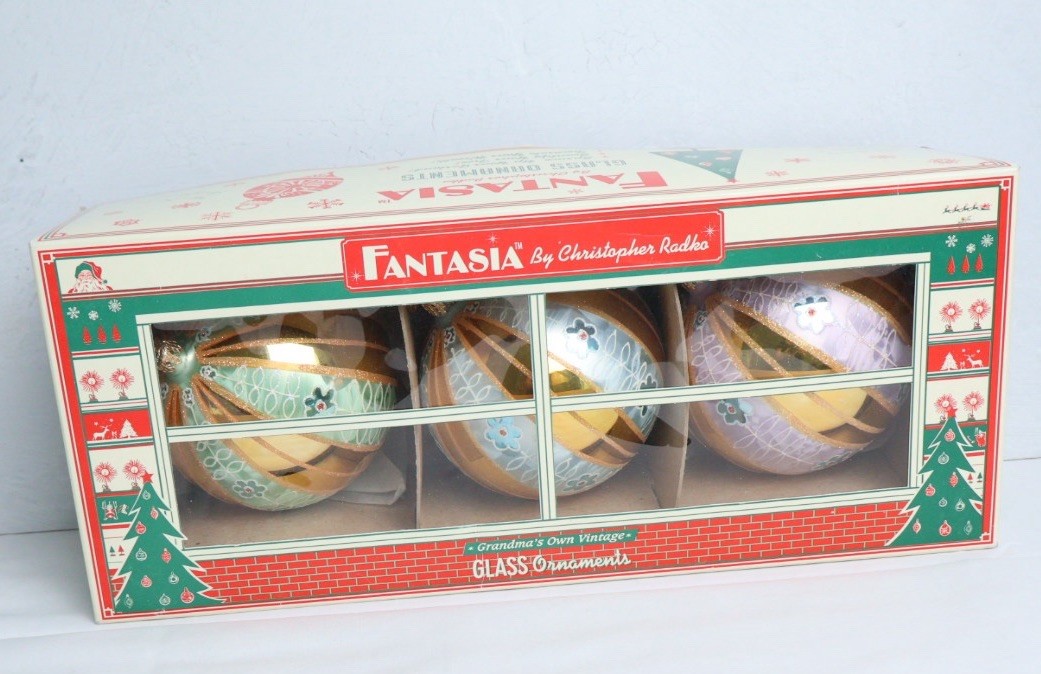 VTG Fantasia By Christopher Radko Boudoir Lace 4” Glass Ornaments & Original Box VTG Fantasia By Christopher Radko Boudoir Lace 4” Glass Ornaments & Original Box