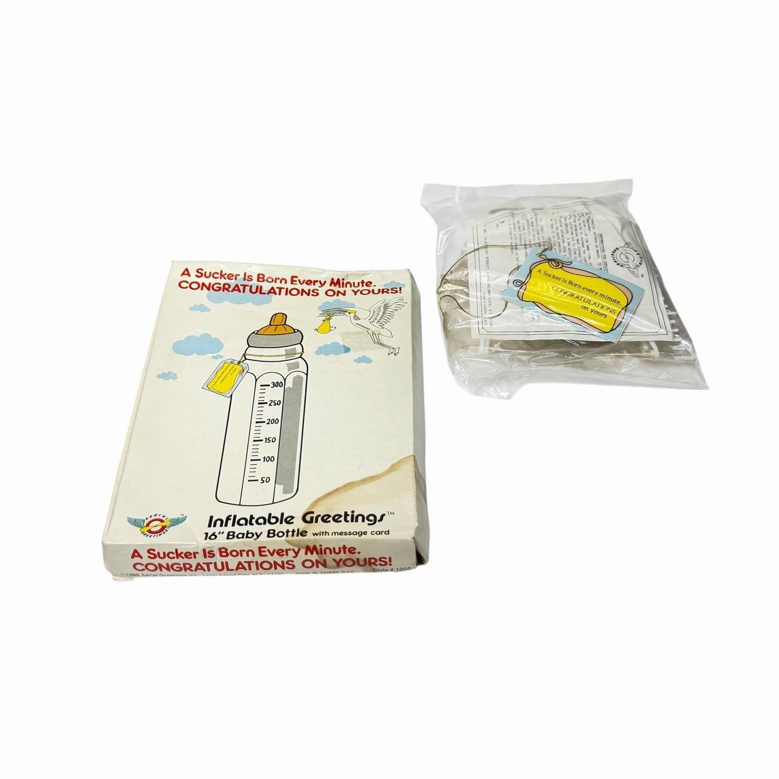 Vintage 1986 Aerial Greetings 16” Inflatable Greeting Baby Bottle w Message Vintage 1986 Aerial Greetings 16” Inflatable Greeting Baby Bottle w Message