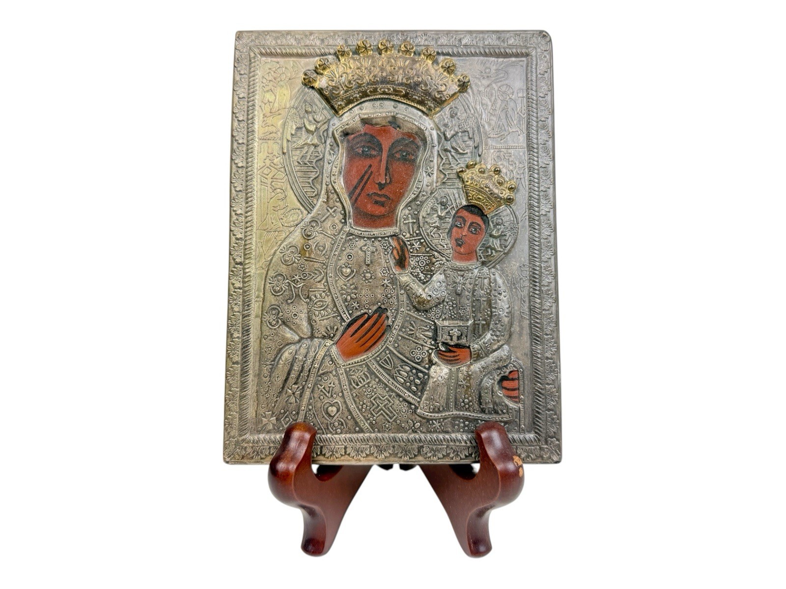 Vtg Pewter Black Madonna of Czestochowa Embossed Icon Plaque 6" x 4.5" Vintage Vtg Pewter Black Madonna of Czestochowa Embossed Icon Plaque 6" x 4.5" Vintage