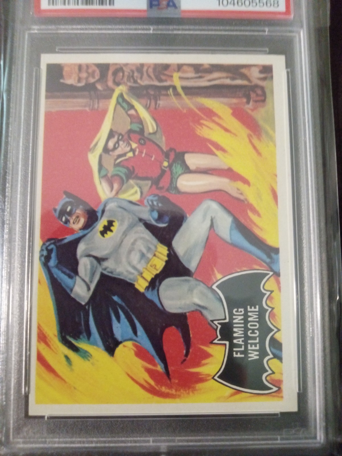 1966 Topps Batman Flaming Welcome #51 PSA7 NEAR MINT 1966 Topps Batman Flaming Welcome #51 PSA7 NEAR MINT