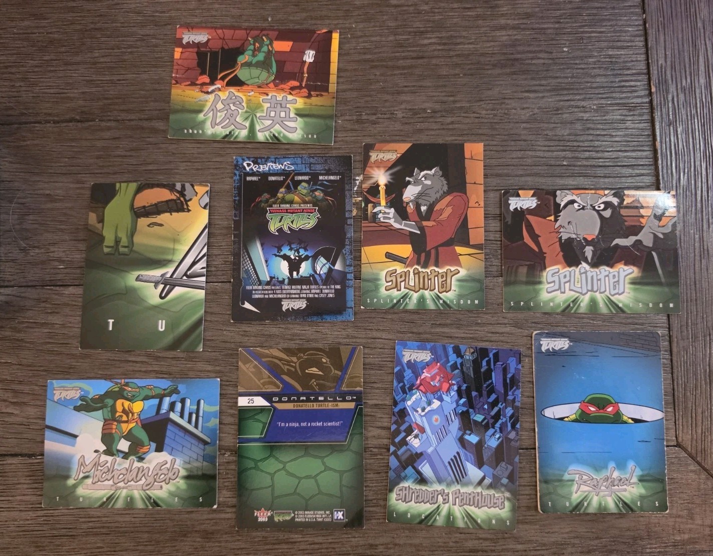 2003 Fleer TMNT Trading Card Lot 9 Cards Splinter Donatello Raphael Puzzle Playe
