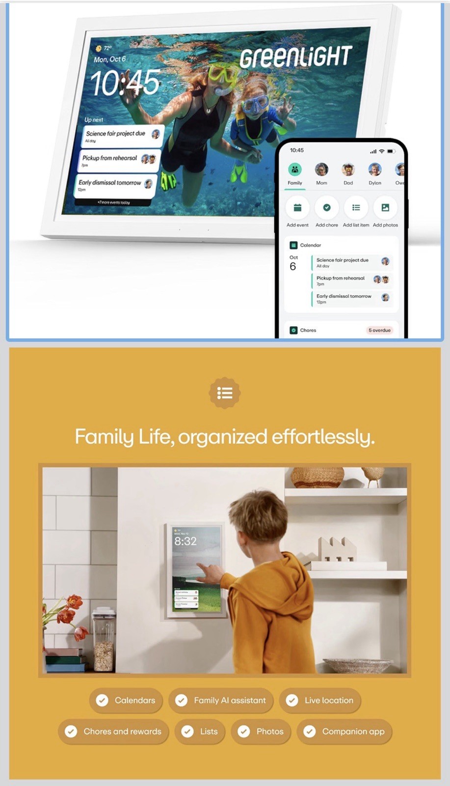 Greenlight Family Hub 15.6" Digital Calendar with Touch Screen Display