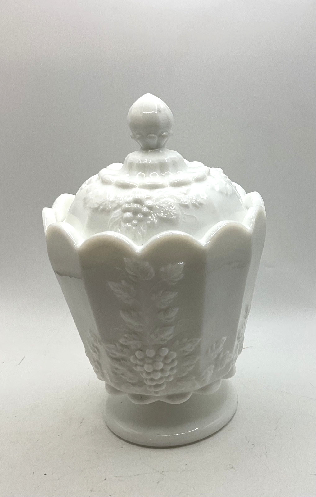 Vintage Westmoreland Paneled Grape Milk Glass Canister with Lid