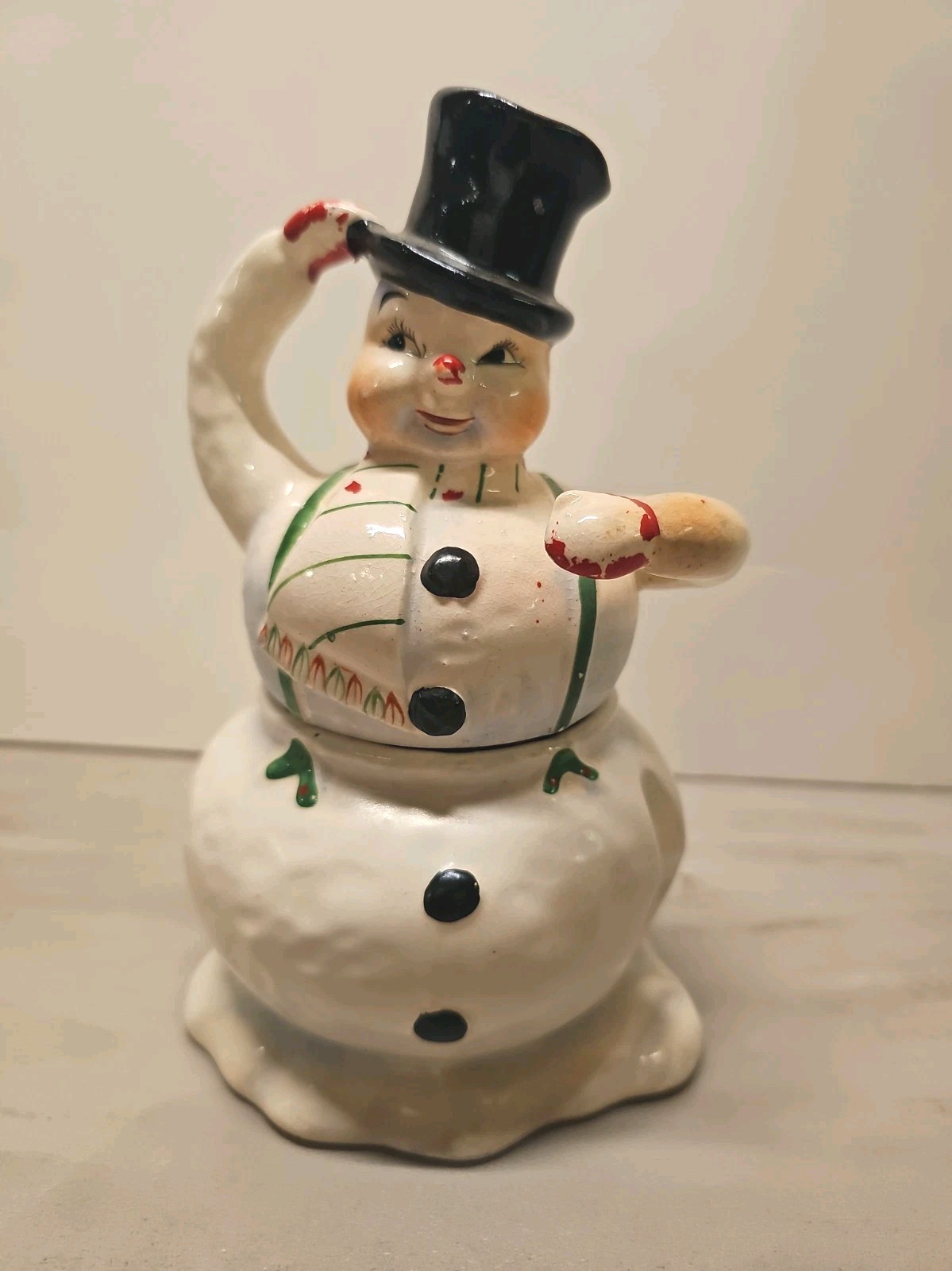 Vintage MCM Christmas Napco Stackable Creamer Sugar Snowman NO SHOVEL Vintage MCM Christmas Napco Stackable Creamer Sugar Snowman NO SHOVEL