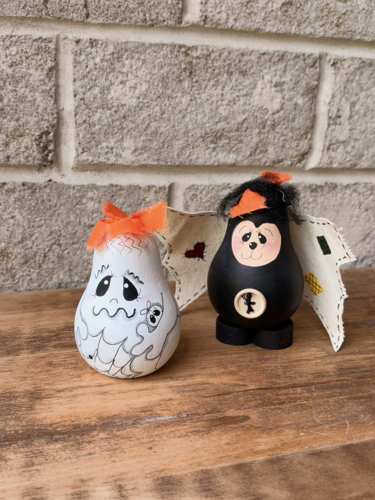 Vintage Halloween Wooden Ghost & Bat Figurines Set of 2 Hand Painted Folk Art Vintage Halloween Wooden Ghost & Bat Figurines Set of 2 Hand Painted Folk Art