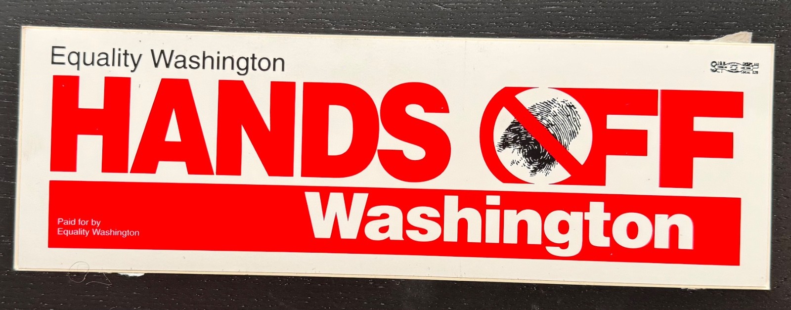 Vintage 1990s Equality Washington "Hands Off Washington" LGBTQ+ Rights Bumper