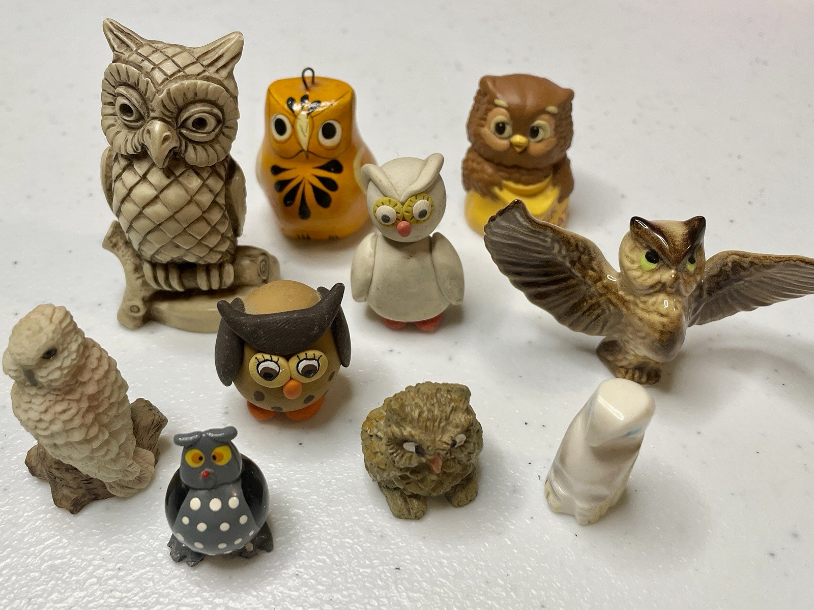 Vintage Miniature Owl Figurines Lot of 10 Ceramic Resin Glass Bird Collectibles
