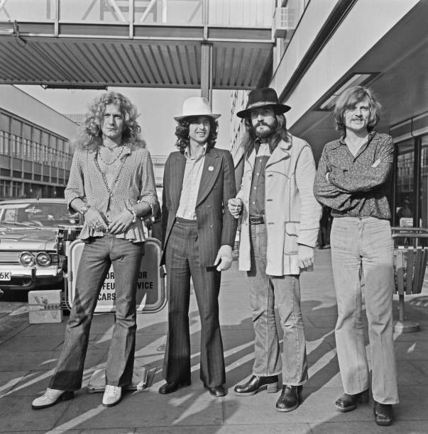 Led Zeppelin at Heathrow Airport in London UK 1973 OLD PHOTO