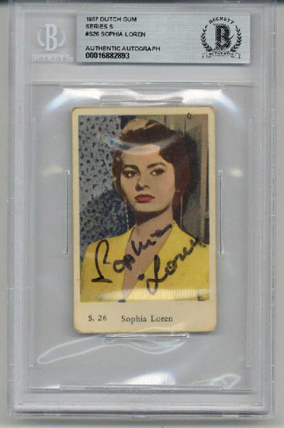 SOPHIA LOREN SIGNED AUTOGRAPHED 1957 DUTCH GUM SERIES S #S26 BECKETT BAS SOPHIA LOREN SIGNED AUTOGRAPHED 1957 DUTCH GUM SERIES S #S26 BECKETT BAS