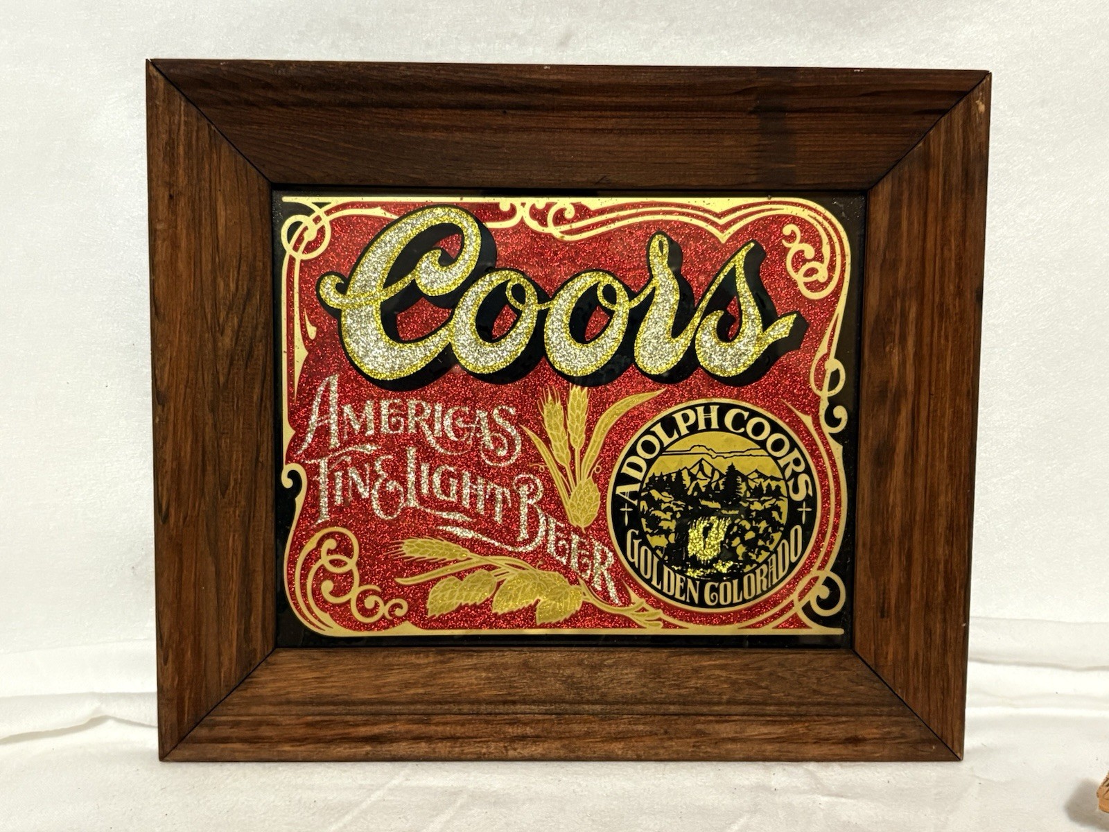 VTG Adolph Coors Golden Colorado Foil Glitter Glass Sign Framed Breweriana VTG Adolph Coors Golden Colorado Foil Glitter Glass Sign Framed Breweriana