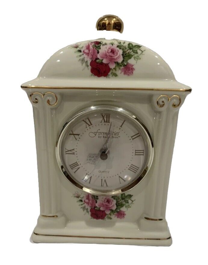Formalities Mantle Clock ~ Porcelain ~ Pink Rose ~ Made by Baum Bros. ~ Working